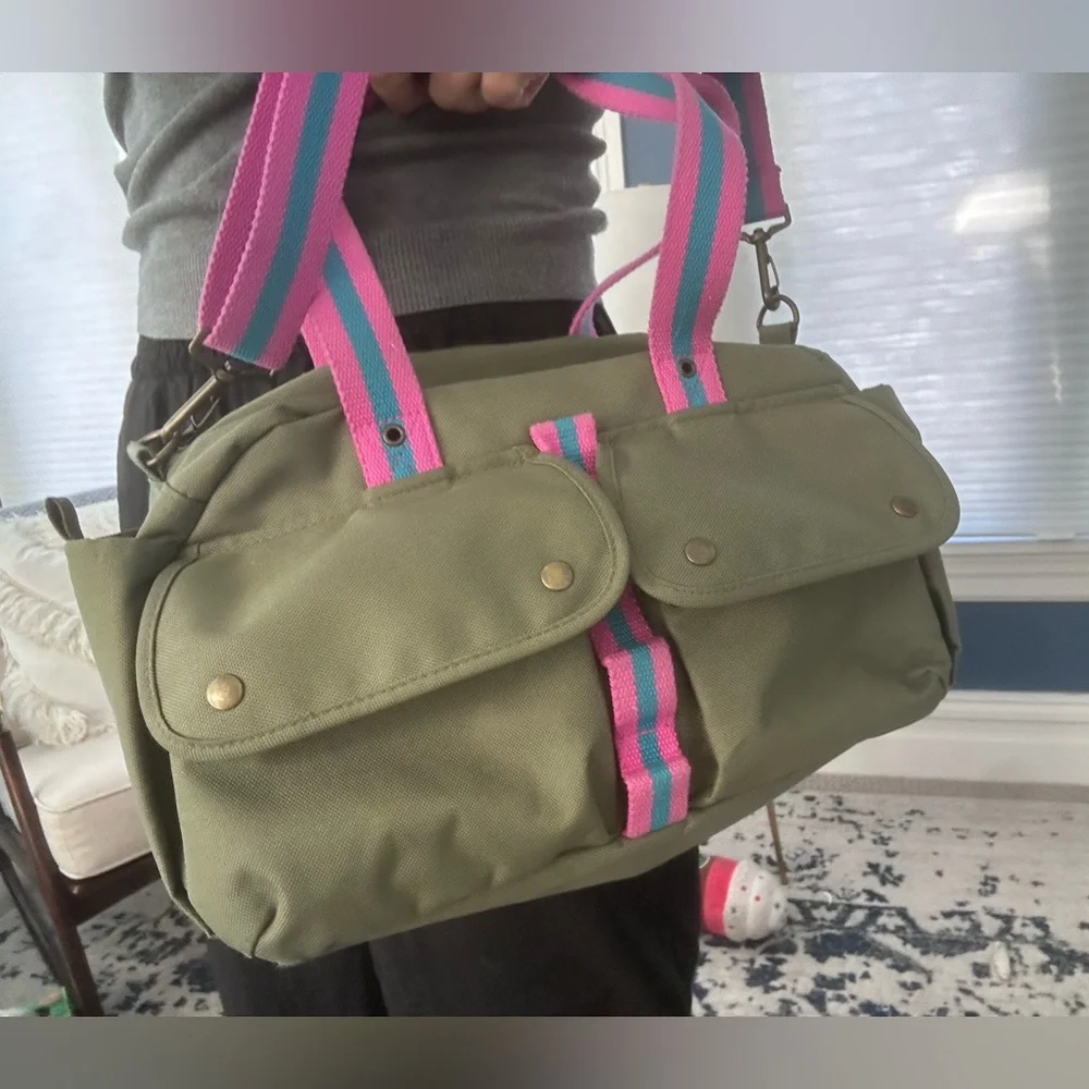 Ralph Lauren Olive Green Canvas Bag with Pink / Blue strap - Picture 2 of 9